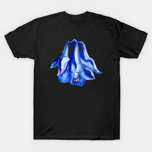 Blue Columbine - Watercolor Flower Painting T-Shirt by IvyLilyArt